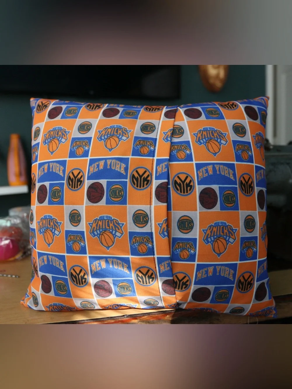 Knicks Orange & Blue Decorative Pillow - Official Team Pattern